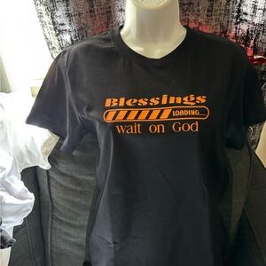 Black Graphic Tee "Blessings Loading... wait on God" - Orange Print